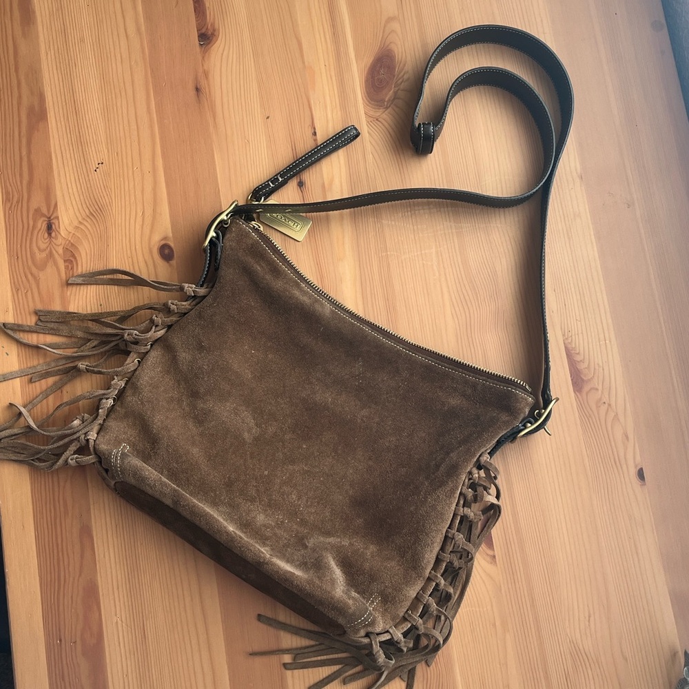 Vintage Coach Brown Suede Fringe Crossbody Bag
